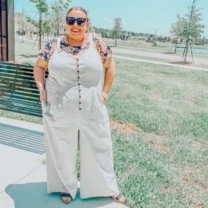 Target gray wide leg jumpsuit with button detail